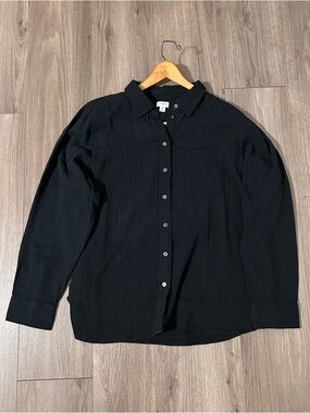 J. Crew Black Cotton Gauze Long-Sleeve Button-Down Shirt Relaxed